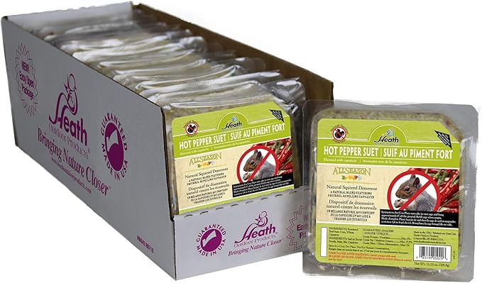 Heath Outdoor Products DD-25 Hot Pepper Suet Cake, Natural Blend Squirrel Repelling Capsaicin and All-Season Colorful Songbirds Attractant, 11.25-Ounce, 12 Pack