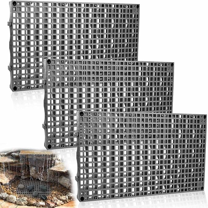 3 Pack Heavy Duty Fountain Basin Grate, 24"x 12" Pondless Waterfall Kit, Water Grid for Raised Beds, Rectangular Hide Reservoir Grates for Indoor & Outdoor Ponds, Waterfall Fountains, Water Gardens