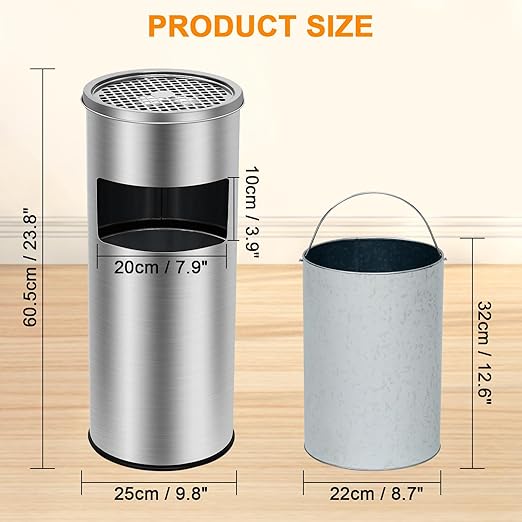 4.5 gal/17 L Trash Can, Stainless Steel Outdoor Trash Cans, Commercial Garbage Can with Removable Inner Bucket, Waste Bin Container with Lid for Outside Patio