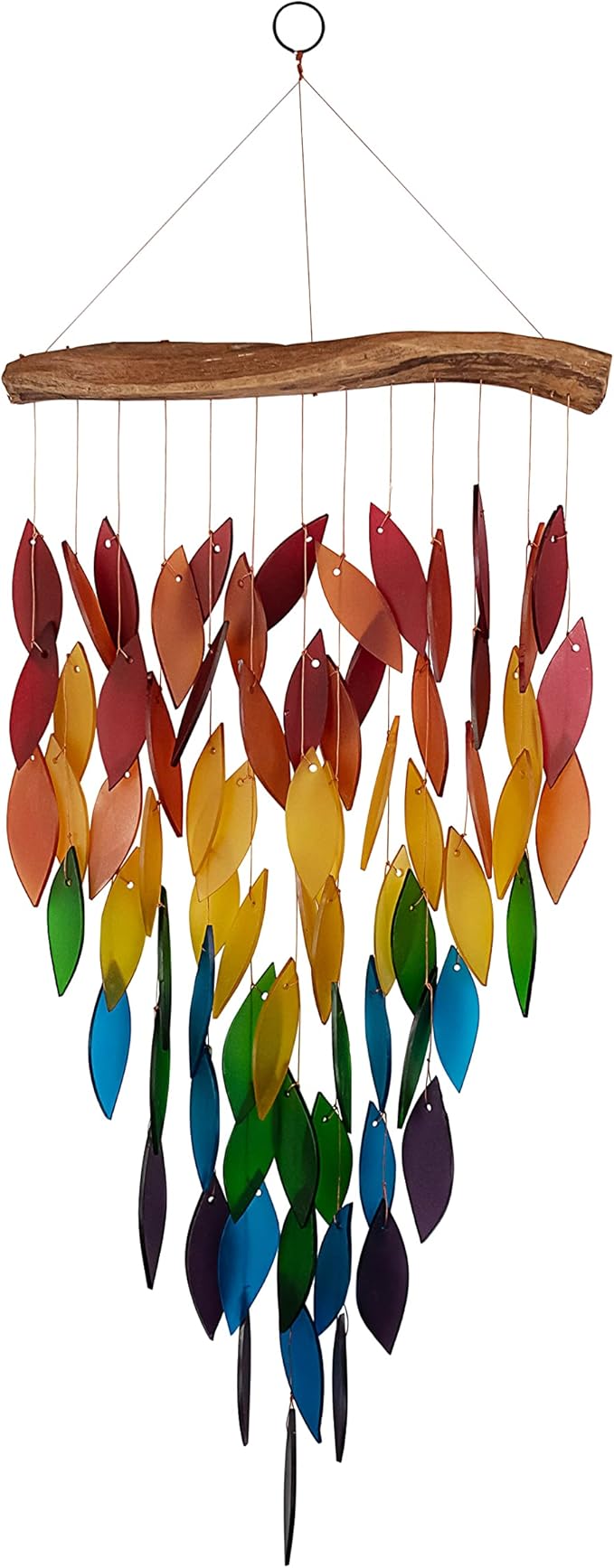Blue Handworks Deluxe Waterfall & Driftwood Chime, Sandblasted Glass and Found Wood Handcrafted Wind Chime