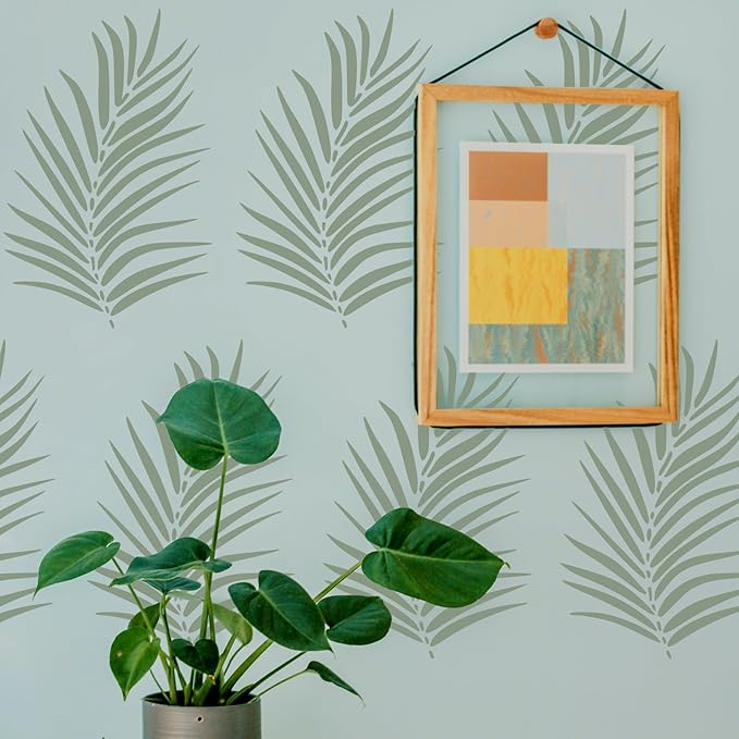 6 Large Tropical Jungle Leaf Stencils Set - 16 x 12 Inch, Reusable Palm & Fern Leaf Stencils for Painting on Walls, Floors, Garden Fence, Furniture, Canvas, Wood, Home Wall Decor & DIY Art Crafts