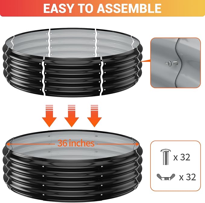 36 Inch Fire Pit Ring Insert for Outside, Heavy Duty Galvanized Steel Fire Pits/Outdoor Fireplace, DIY Wood Burning Firepit In-Ground or Above-Ground,Portable for Backyard Bonfire, Patio & Camping