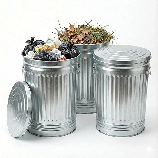 31 Gallon Metal Trash Can with Locking Lid, Galvanized Steel Outdoor Garbage Can for Dog Poop, Litter, Pet Food Storage, Rust & Weather Resistant, Heavy Duty Wire Bail Handle