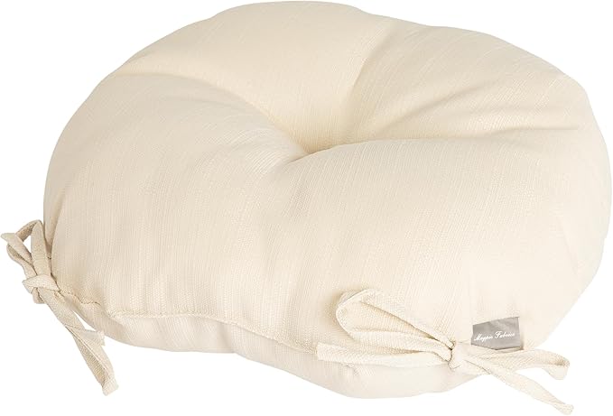Magpie Fabrics Outdoor 15"x15"x4" Round Bistro Seat Cushions with Ties Set of 2, Tufted Waterproof Patio Floor Chair Pads for Home Garden Balcony Kitchen Office Porch, Beige
