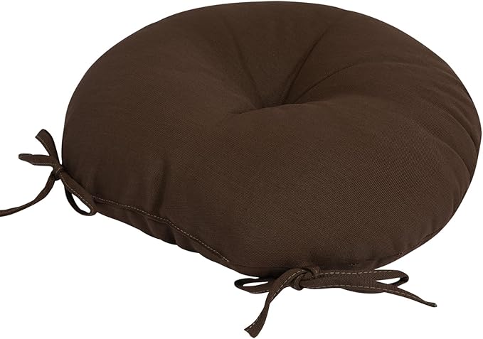 Bistro Chair Cushions 15 inch,Set of 2,Tufted Round Chair Cushions with Ties,15"x15"x4",Water Resistant Round Seat Cushion for Barstool Chairs,Patio Garden Outdoor Furniture(Chocolate Brown)