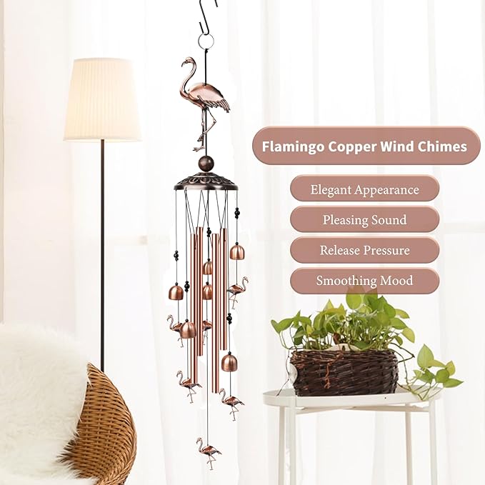 Flamingo Wind Chimes for Outside, Decorative Wind Chimes Flamingo Gifts for Women, Memorial Windchimes Outdoors with S Hook for Patio Garden Decor, Birthday Gifts for Mom Grandma