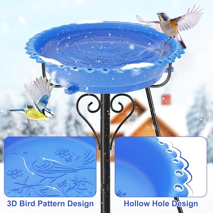 Heated Bird Bath for Outside Winter, Powerful 100W Thermostat Control Water Heated BirdBaths Bowl for Outdoors with 5-Prong Metal Base Heated Bird Bath for Garden Patio Yard Lawn (Blue)