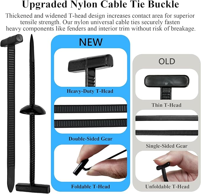 100PCS Upgraded Nylon Universal Cable Tie Buckle,Self-Locking Multifunctional Zipper Clips, Zip Ties Heavy Duty with UV Resistance for Car Bumper Fender Repair, Home, Garden, and Outdoor Organization