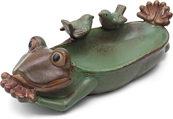 Birdbath Bowl Only, Ceramic Ground Level Bird Baths for Outdoors, Frog Bird Feeder, Water Bowl, Food Holder for Wildlife Garden Stone Terrace Balcony Lawn Outside, Fruit Tray for Home Decoration