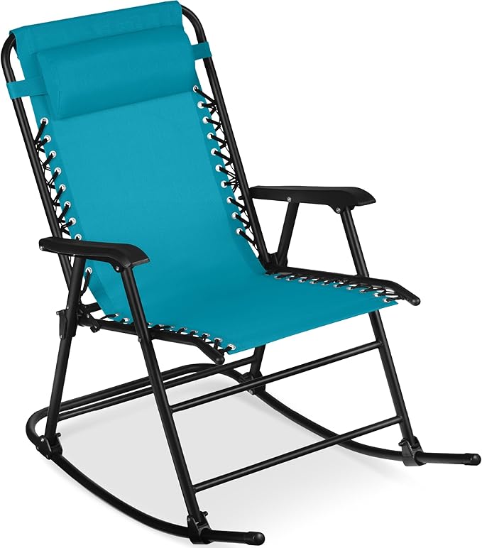 Best Choice Products Outdoor Folding Rocking Chair, Zero Gravity Lounge Chair, Patio Rocker w/Headrest Pillow - Peacock Blue