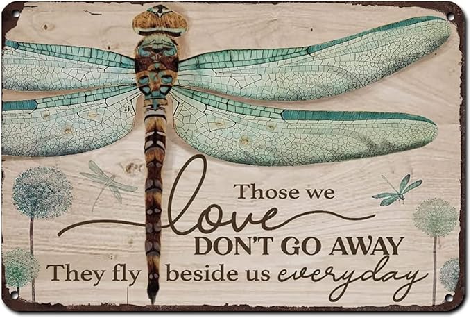 Flyhaw Creative Tin Sign Green Dragonfly Funny Novelty Metal Retro Wall Decor For Home Gate Garden Bars Restaurants Cafes Office Store Pubs Club Gift for Home Coffee Wall Decor 8x12 Inch