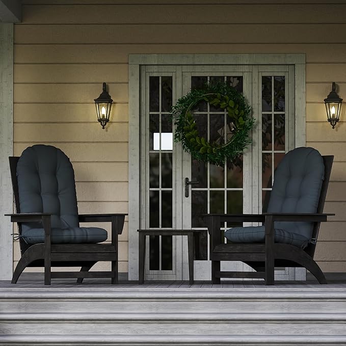 Outdoor Adirondack Chair Cushions Set of 2, 44x19x4 Inch Rocking Chair Cushion, High Back Patio Soft Seat Pad with Ties, Indoor Outside Use, Fade-Resistant & Waterproof, Dark Gray