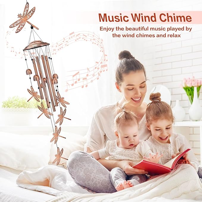 Dragonfly Wind Chimes Outdoor Dragonfly Gifts for Women/Men/Mom/Grandma/Wife Birthday Gifts Memorial Gift Metal WindChimes for Outside/Indoors, Home, Lawn, Porch, Patio, Garden Decor, Yard Decorations