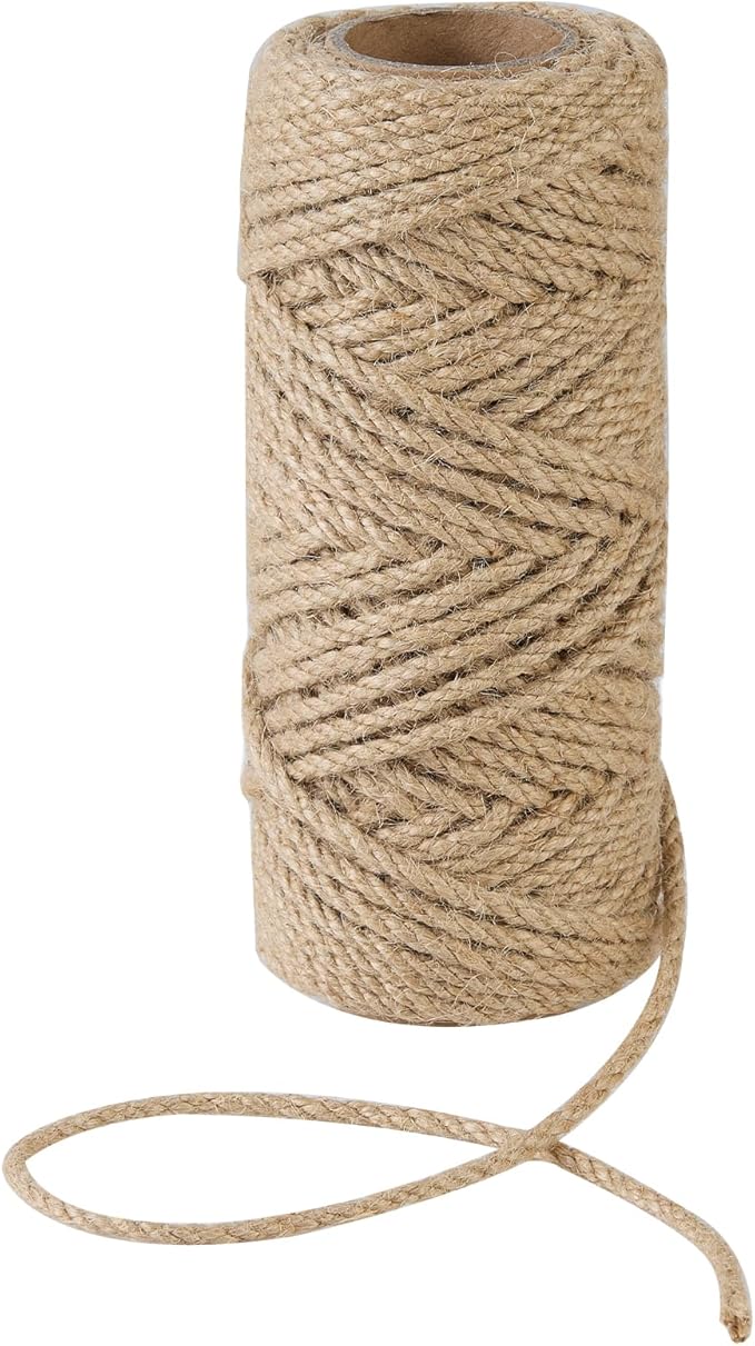 Natural Jute Twine 5mm 100 Feet Crafting Twine String for Crafts Gift, Craft Projects, Wrapping, Bundling, Packing, Gardening and More, Jute Rope to Use Around The House and Garden