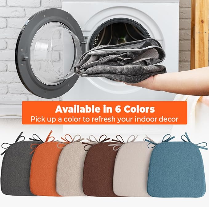 Chair Cushions for Dining Chairs, D-Shaped Seat Cushions with Removable Washable Cover and Ties, Chair Pads for Kitchen, Indoor Dining Room, Patio Chairs, 17'' x 16'', Set of 2, Dark Grey