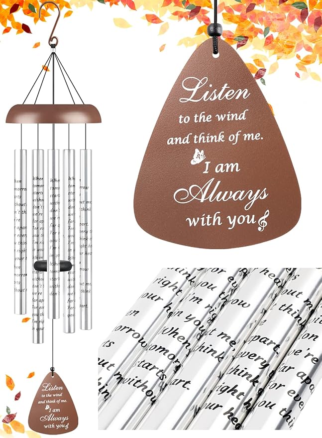 Sympathy Gift Wind Chimes for Outside - Memorial Wind Chimes for Loss of Loved One, Memorial Gifts for Loss of Mother Father, Bereavement Gifts in Memory of Loved One for Condolence Remembrance, Brown