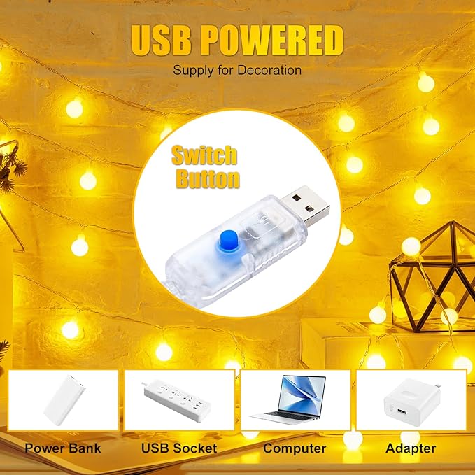 Minetom 2 Pack USB Globe String Lights for Bedroom, 32.8 Feet 100 LED USB Fairy Lights with Remote, Mini Globe Lights for Indoor Classroom Decor Dorm Tent Patio Wall Canopy Party Wedding Tree Xmas