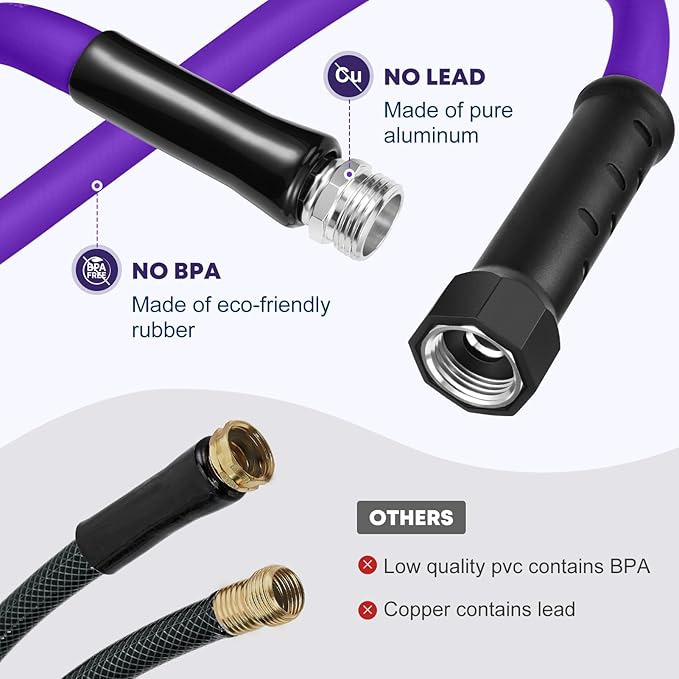 Kohree 50FT RV Water Hose with Storage Bag, 5/8'' Premium Drinking Water Hose, Leak-free, No Odor, Anti-Kink and Flexible Garden Hose for RV, Camper, Truck, Car - Purple