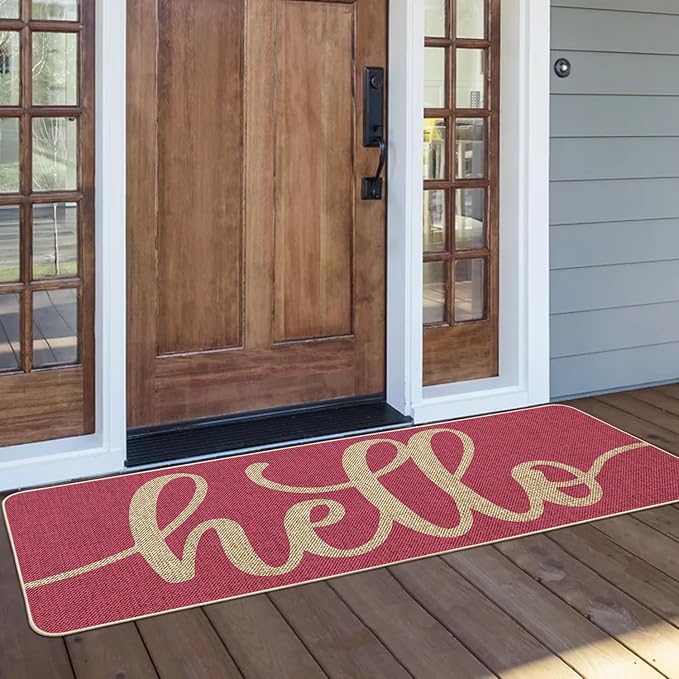 Artoid Mode Pink Hello Valentine's Day Doormat, Spring Summer Home Decor Low-Profile Switch Rug Door Mat Floor Mat for Indoor Outdoor 17x47 Inch
