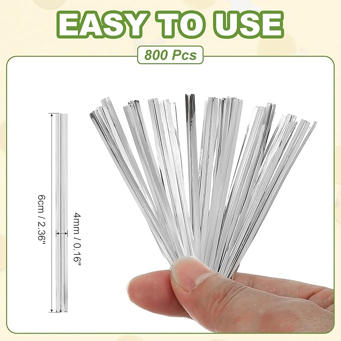 PATIKIL Bag Twist Ties 2 Inch, 800 Pcs Metallic Bread Ties for Treat Plastic Bags Gift Wrapping Candy Coffee Bag Plant Party Cake Favor, Silver