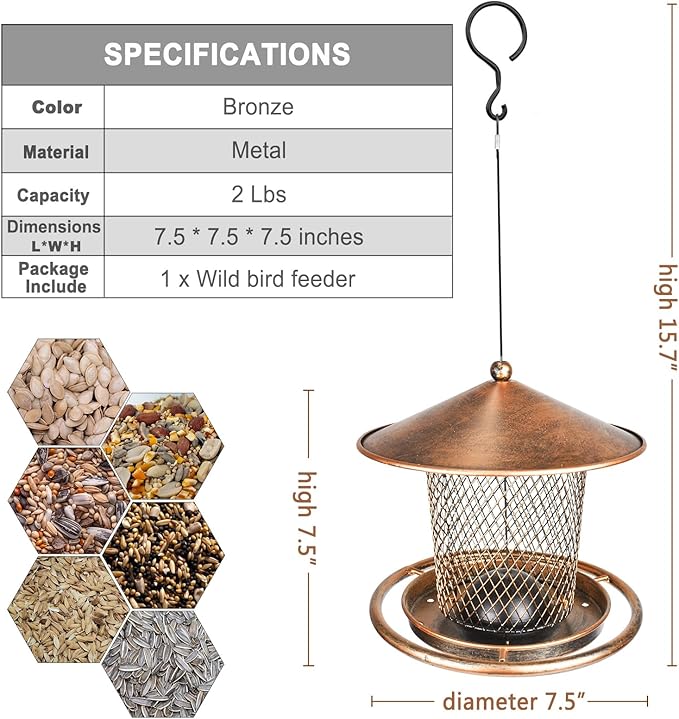 Bird Feeders for Outdoors, Heavy Duty Metal Wild Finch Feeder for Sparrow, 2lbs Capacity Cute Lantern Bird Feeder for Garden Yard Outside Hanging