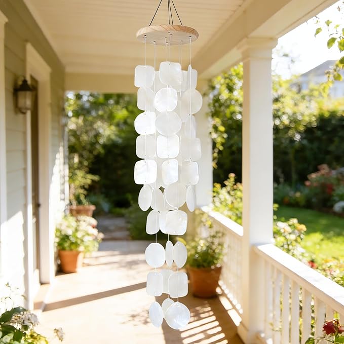 MUMTOP Shell Wind Chimes for Outside Clearance, Tropical White Capiz Shell Wind Chime for Patio,Indoor,Outdoor,Garden,Yard,Coastal,Beach Decor or Gifts for Women,Girl