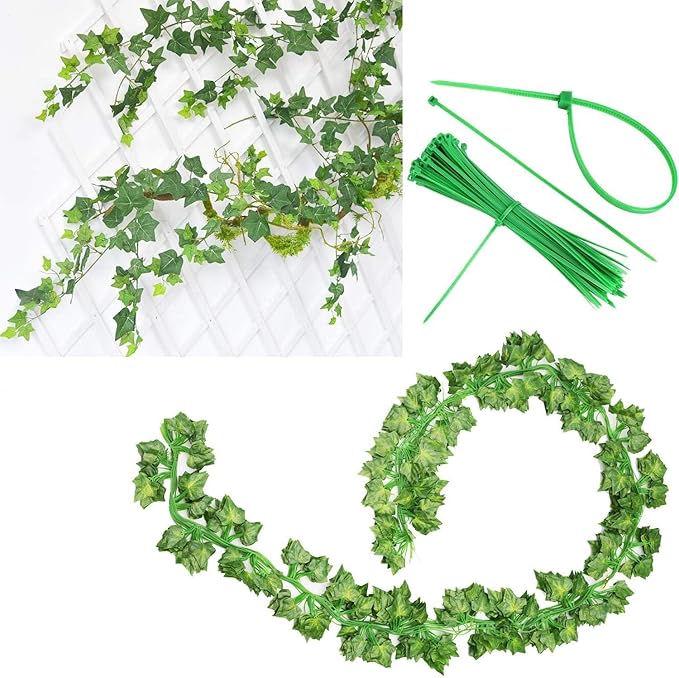 Comtelek 252 FT Artificial Ivy 36 Pack Ivy Vine Garland Ivy Leaves Greenery Garlands Clip Hanging Fake Leaf Plants Faux Green Flowers Decor Home Kitchen Garden Office Wedding Wall