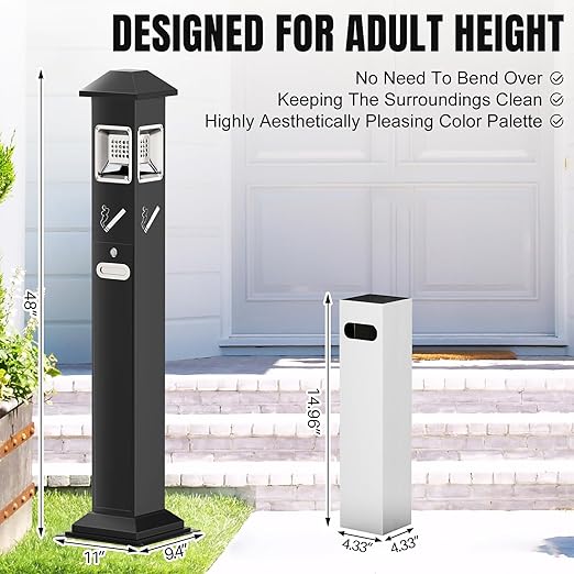 SWANSOFT 48In Outdoor Trash Can, Waterproof Commercial Trash Cans with Removable 5L Large Capacity Inner Bucket & Fixed Base for Patio, Office, Park, Gardens, Hotels, Stainless Steel Trash Bin