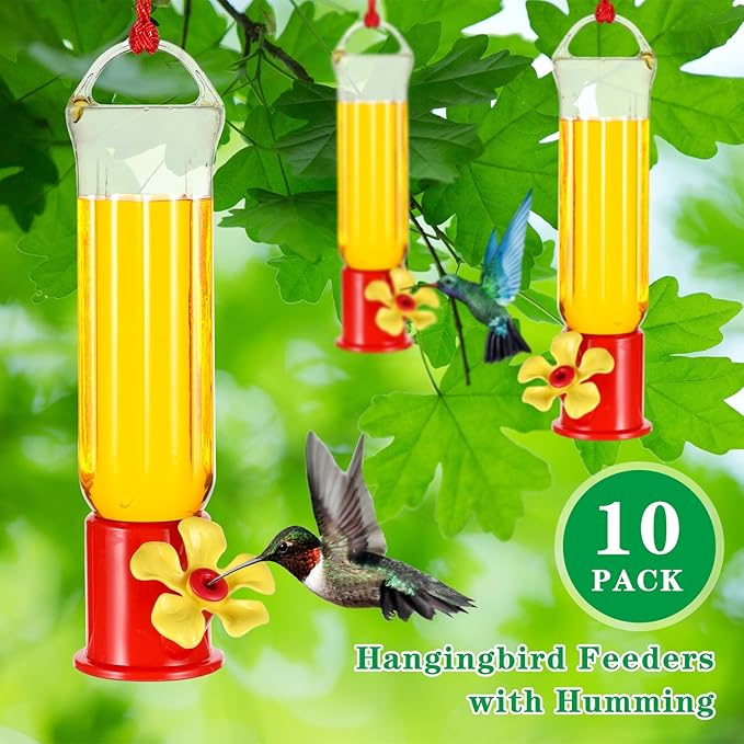 10 Pack Small Hummingbird Feeder for Outdoors Mini Hummingbird Feeders with S Hook Cleaning Brush Plastic Single Hummingbird Feeders for Outdoors Window Hanging