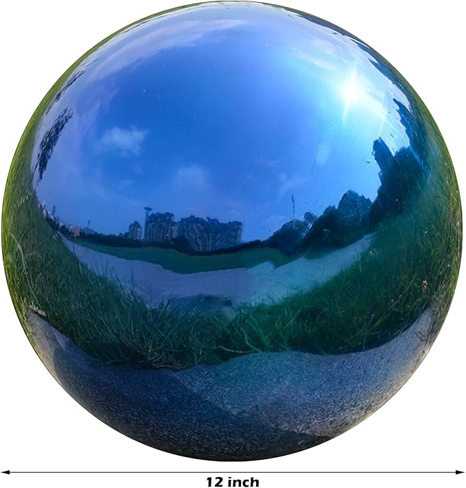 Nerien 12 Inch Gazing Ball, Stainless Steel Garden Mirror Globe, Polished Ornament Sphere, Hollow Floating Reflective Hemisphere, Home Outdoor Pond Housewarming Swimming Pool Decoration Gift, Blue