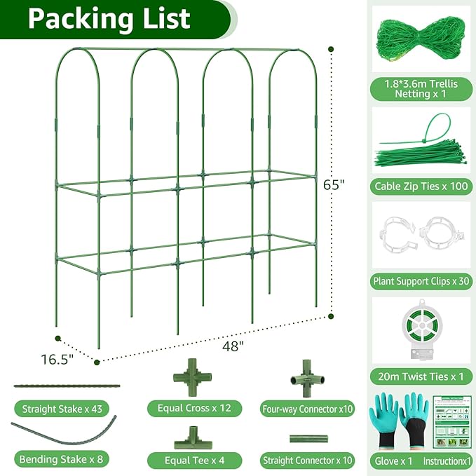 65"×48" Upgrade Heightened Cucumber Trellis for Raised Bed, U-Shape Garden Trellis for Climbing Plants Outdoor, Metal Arch Trellis for Fruit Vegetable Flower