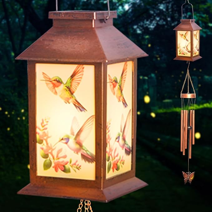 Single Palace Lantern, Wind Chime Hummingbird, Decorative Mobiles Gifts, Solar Hummingbird Wind Chimes, Gifts for Mom, Women, Grandma, Garden Courtyard Lawn Decor, Gift for Christmas and New Year