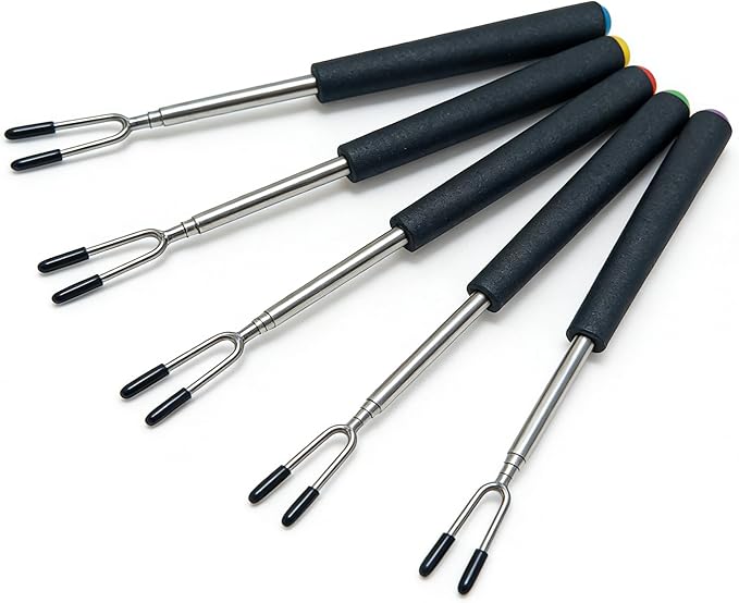 Telescoping Forks Smores Sticks for Fire Pit, 5 pcs S’mores Roasting Sticks for Camping, 6.3-11.4 Inch (5, 6.3-11.4 Inch)