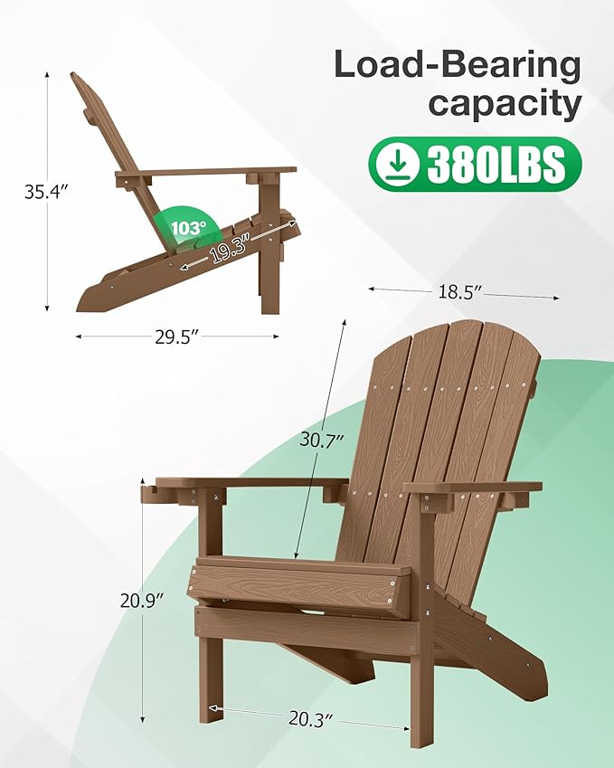 YEFU Adirondack Chairs Set of 6: Outdoor Chair HIPS Plastic Adirondack Chairs - Patio Chairs with Wood Texture - Lawn Fire Pit Deck Porch Garden Chairs for Adults (Teak)
