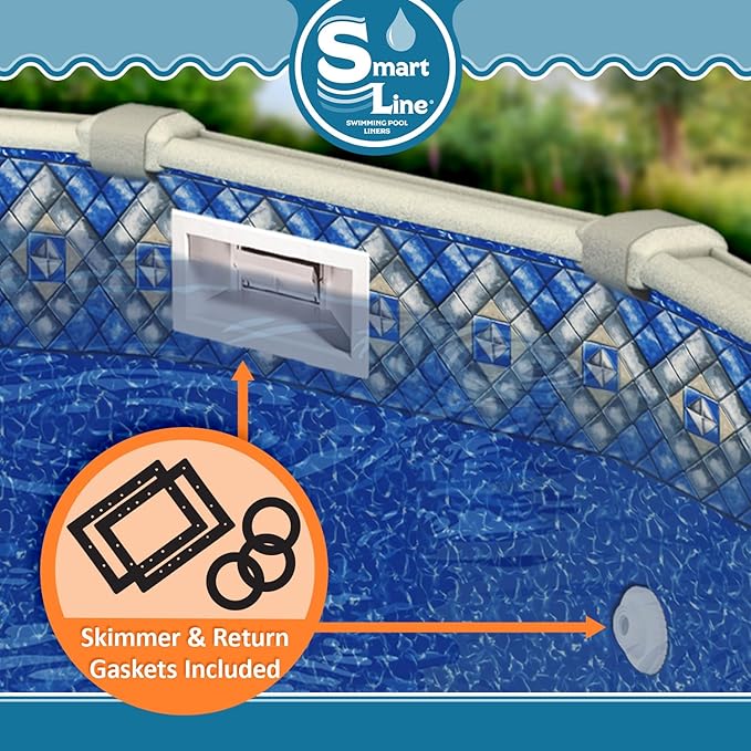 Smartline 15 ft Round Swimming Pool Liner | Manor | Unibead Style | 52 Inch Wall Height | 25 Gauge Heavy Duty Virgin Vinyl | Designed for Steel Sided Above Ground Pools