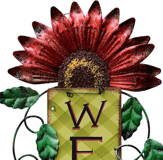 Door Decoration Metal Flower Welcome Sign Wall Hanging Decorations for Spring Summer Front Porch Door Hanger Rustic Home Indoor Outdoor Decor