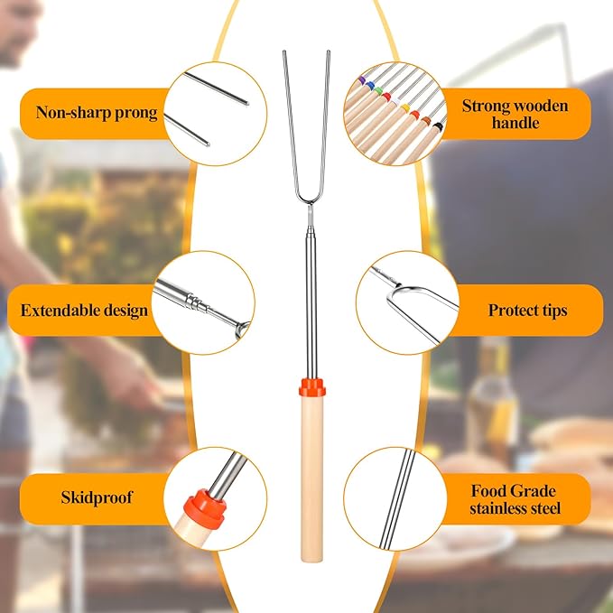36PCS Marshmallow Roasting Sticks Bulk, 32 Inch Long Extendable Forks Smores Skewers for Smores Hot Dog Fire Pit Skewers Accessories Campfire Marshmellow Cooking Camping