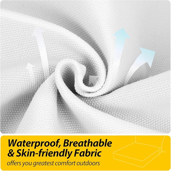 AAAAAcessories Outdoor Seat Cushions for Chairs, Fade-Resistant, Waterproof Patio Furniture Replacement Cushions, 25.5" x 25.5" x 5" + 25.5" x 13.5", Creamy White