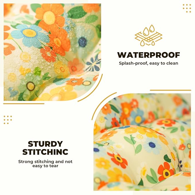 Wicker Chair Cushions of 5 Pieces, Waterproof Outdoor Loveseat Cushion for Wicker Furniture, 1 Love Seat Cushion, 2 U-Shape and 2 Lumbar Pillows for Patio Furniture (Yellow Chrysanthemum)