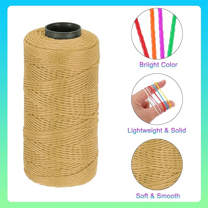 MECCANIXITY Nylon String 3 Strands Twisted Mason Line 1.5mm x 218 Yards Nylon Twine String for DIY Projects, Home Improvement, Gardening, Gift Wrapping, Christmas Party Supplies, Khaki