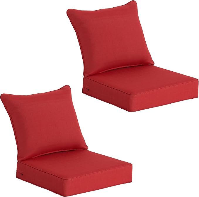 COZYVIDA Outdoor Deep Seat Cushion Set of 2, 24"x24" Seat & 25"x22.5" Back, Water-Proof Stain-Resistant UV Resistant Weather Resistant, 30D Foam with Recycled Fiber Fill,Chili-TPU