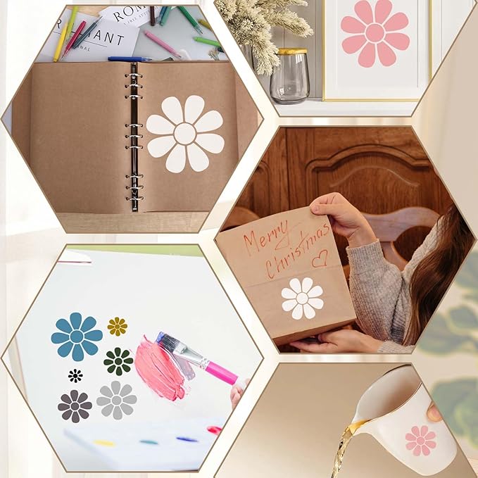 Stencils for Painting 11.8 inches Floral Daisy Flower Stencil Reusable Paint Art Stencils Drawing Template for Painting on Wood Card Making Wall Fabric Canvas Furniture Paper Crafts (6 Daisy)