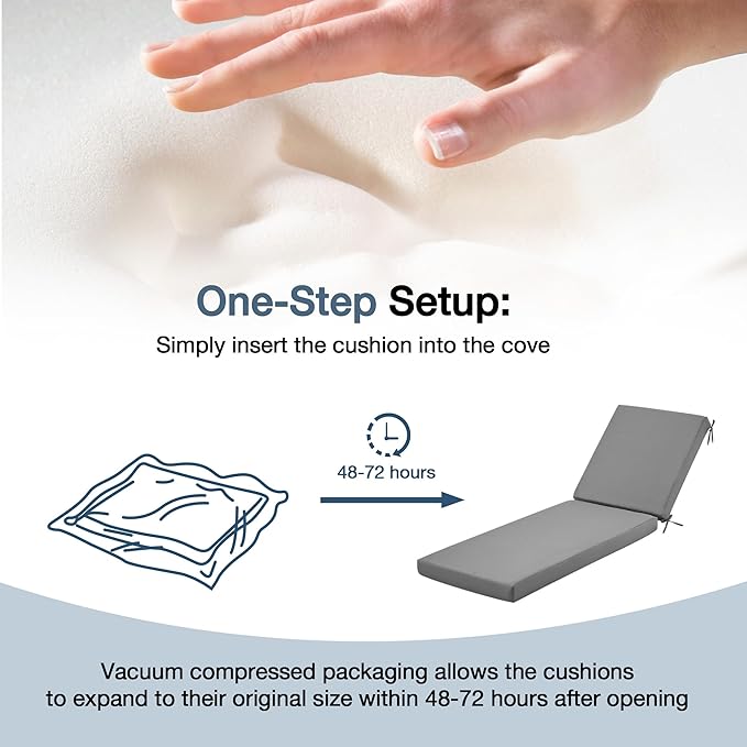 HOMREST 73.2x22.8x3.94 inches Lounge Chair Cushion Set of 2,Outdoor Chaise Lounge Cushion with Splash Fade Tear Resistant Fabric,Grey