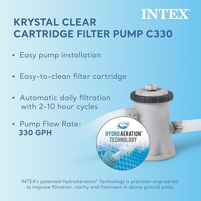 INTEX 28201EH Metal Frame Above Ground Swimming Pool Set: 10ft x 30in – Includes 330 GPH Cartridge Filter Pump – Puncture-Resistant Material – Rust Resistant – 1185 Gallon Capacity