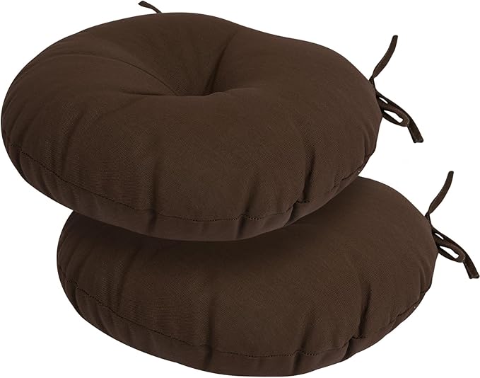 Bistro Chair Cushions 15 inch,Set of 2,Tufted Round Chair Cushions with Ties,15"x15"x4",Water Resistant Round Seat Cushion for Barstool Chairs,Patio Garden Outdoor Furniture(Chocolate Brown)