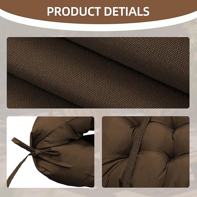 Outdoor Adirondack Chair Cushions Set of 2, 50x21x4 Inch Rocking Chair Cushion, High Back Patio Soft Seat Pad with Ties, Indoor Outside Use, Fade-Resistant & Waterproof, Brown