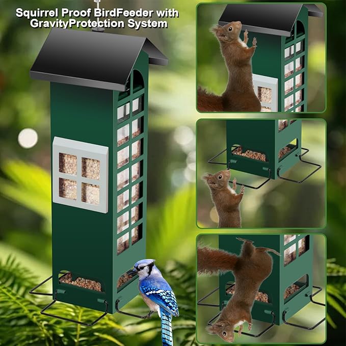 Bird Feeder Squirrel Proof Gravity Protection- Blue Jay Metal Bird Feeders for Outside Hanging - Mesh Cardinal Wild Bird Feeders Birdhouse for Spring,2.5LB Capacity