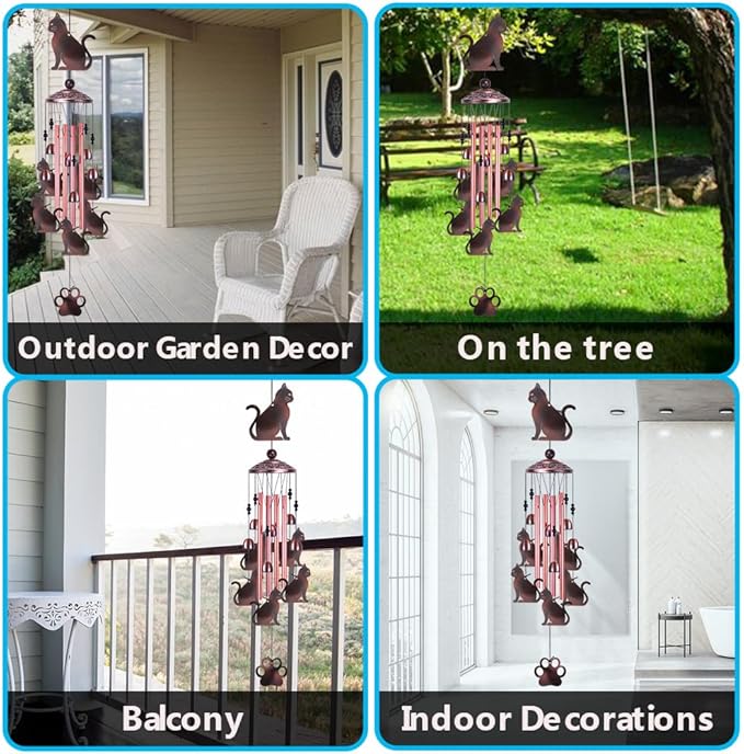 Cats Wind Chimes Outdoor/Indoor Decor - 36 Inch Metal Musical Wind Bells, Mobile Romantic Kitten Wind Catcher, Outdoor Cats Wind Chimes Gifts for Mom, Home, Balcony, Trees, Festival Garden Decoration