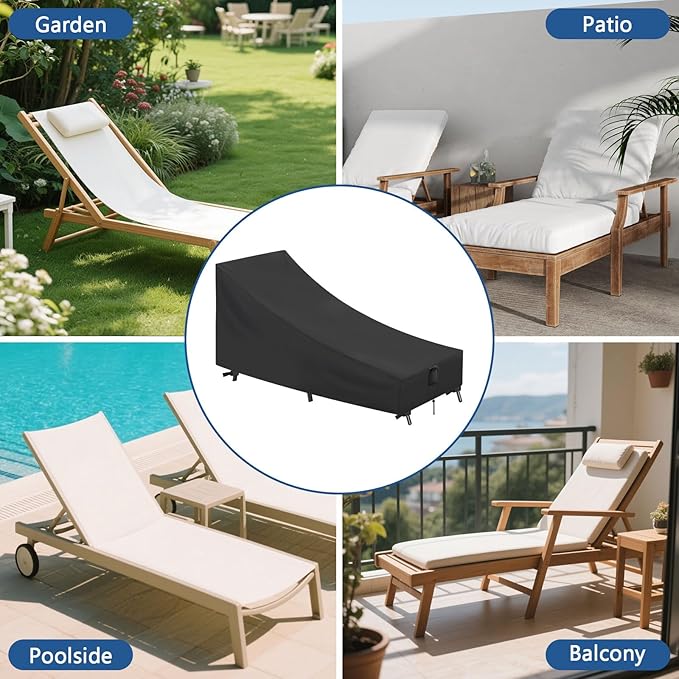 Chaise Lounge Cover, 2 Pack Waterproof Outdoor Lounge Chair Covers for Patio Furniture, Pool Lounge Chair Outdoor Furniture Covers - 79 x 24 x 32 Inch