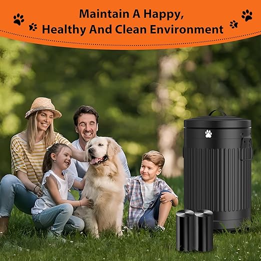 Dog Poop Trash Can Outside, 12L/3.1Gal Metal Dog Waste Trash Can with Lid, Foot Pedal, Waste Container with 40 Bags, Pet Poop Bucket with Lid Soft Close for Pet, Round Black Can